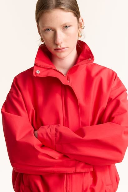 Regular Fit Bengaline Bomber Jacket with High Neck (٣)