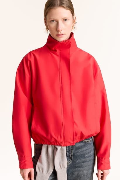 Regular Fit Bengaline Bomber Jacket with High Neck (٤)