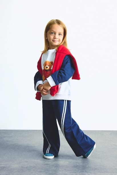 Baby Girl 100% Cotton Regular Fit Teddy Bear Print 2-Piece Long Sleeve Top and Long Bottom Set