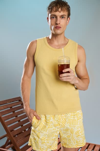Regular Fit Embroidered Crew Neck Ribbed Tank Top (٣)