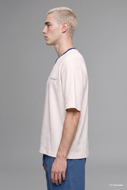 100% Cotton Boxy Fit Blue Short Sleeve Crew Neck T-Shirt (٣)