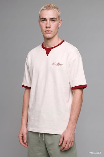 100% Cotton Boxy Fit Red Short Sleeve Crew Neck T-Shirt