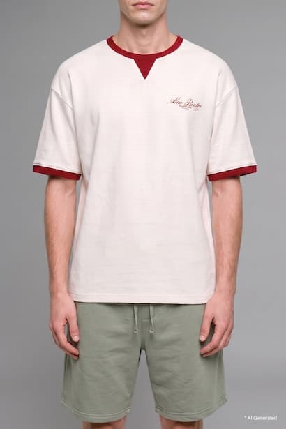 100% Cotton Boxy Fit Red Short Sleeve Crew Neck T-Shirt (٤)