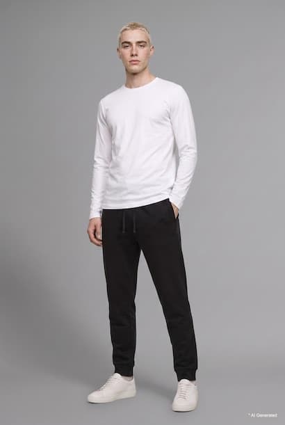 Boxy Fit Crew Neck Cotton Long Sleeve Basic T-Shirt