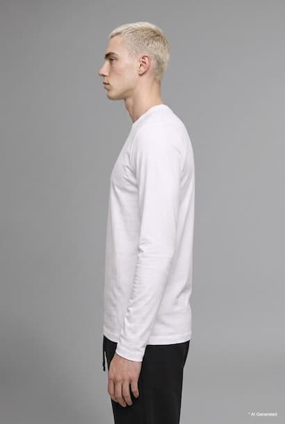 Boxy Fit Crew Neck Cotton Long Sleeve Basic T-Shirt (٣)