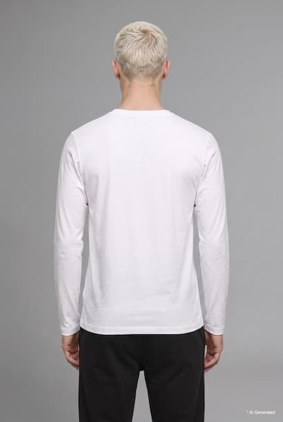 Boxy Fit Crew Neck Cotton Long Sleeve Basic T-Shirt (٤)