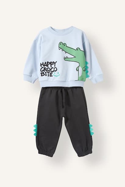 Baby Boy 2-Piece 100% Cotton Crocodile Print Sweatshirt Set (٤)