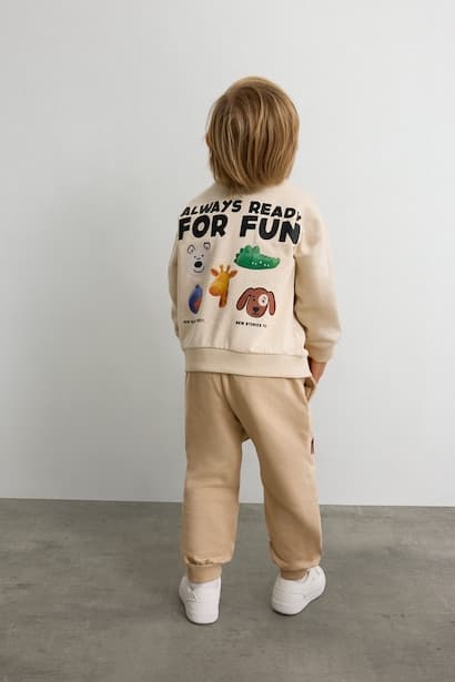 Baby Boy 100% Cotton Oversize Animal Print Lightweight Sweatshirt Fleece Lining