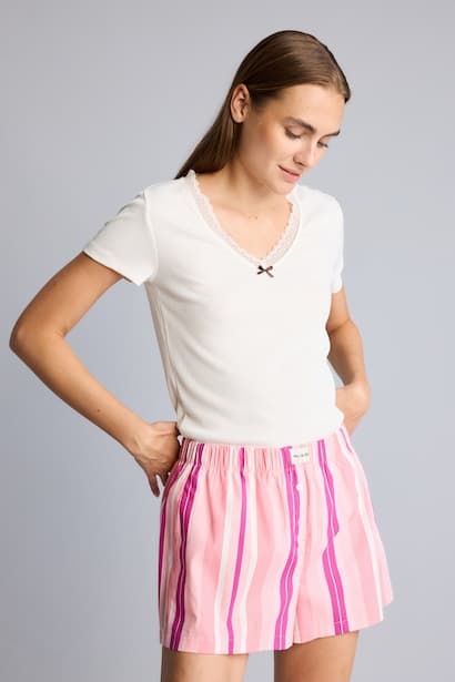 Regular Fit 100% Cotton Striped Pajama Shorts Homewear (٣)
