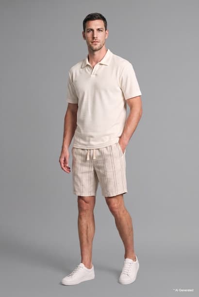 Relaxed Fit Striped 100% Cotton Bermuda Shorts
