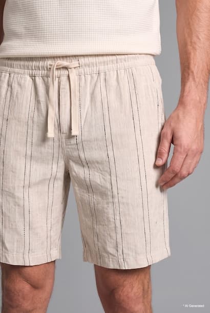 Relaxed Fit Striped 100% Cotton Bermuda Shorts (٣)
