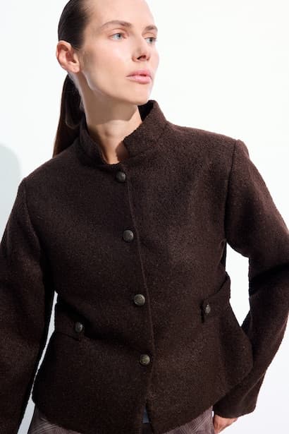 Button-Up Tweed Stand Collar Jacket Shirt