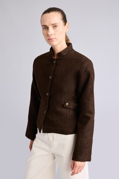 Button-Up Tweed Stand Collar Jacket (3)