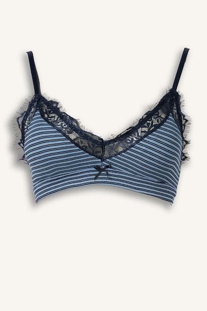 Striped with Lace Detail and Removable Pads Bra