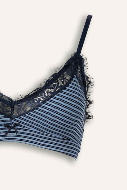 Striped with Lace Detail and Removable Pads Bra (3)
