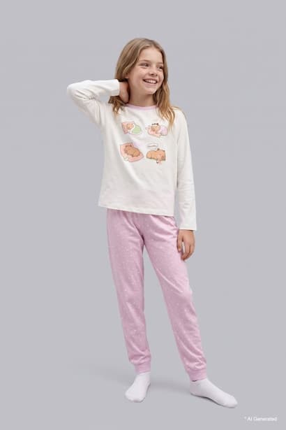 Girl 100% Cotton Top Bottoms 2 Piece Pyjama Set Homewear