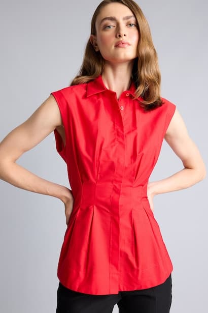 Slim Fit Shirt Collar Poplin Sleeveless Shirt (٣)
