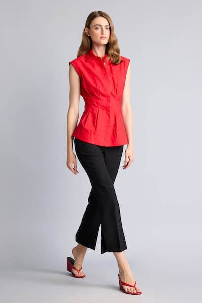 Slim Fit Shirt Collar Poplin Sleeveless Shirt (٤)