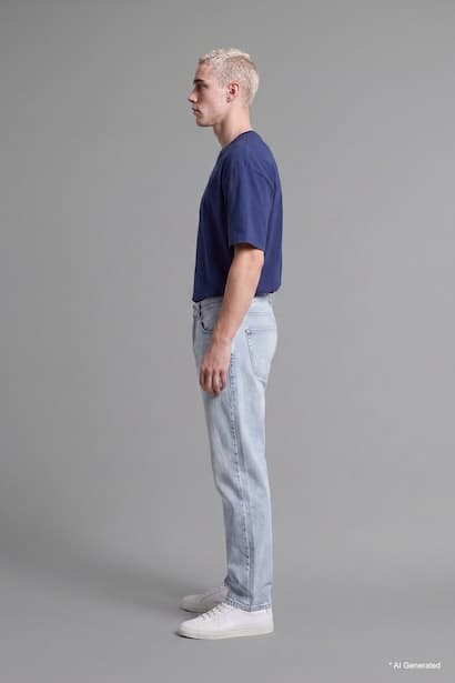 Straight Fit 100% Cotton Ice Blue Trousers Denims (٣)