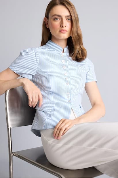 Slim Fit Tippet Poplin Striped Short Sleeve Shirt