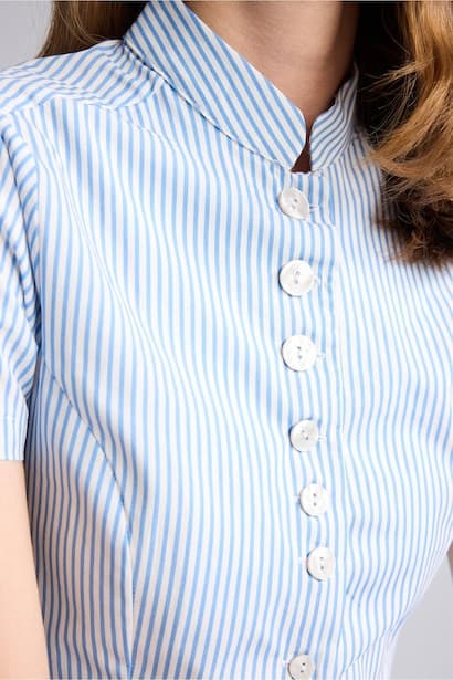 Slim Fit Tippet Poplin Striped Short Sleeve Shirt (٤)