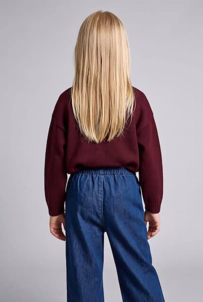 Baby Girl Heart Embroidery Ruffled Hems Wide Leg Trousers (٣)