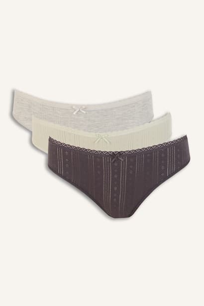 3-Pack 100% Cotton Openwork Briefs with Lace and Bow Details Underwear