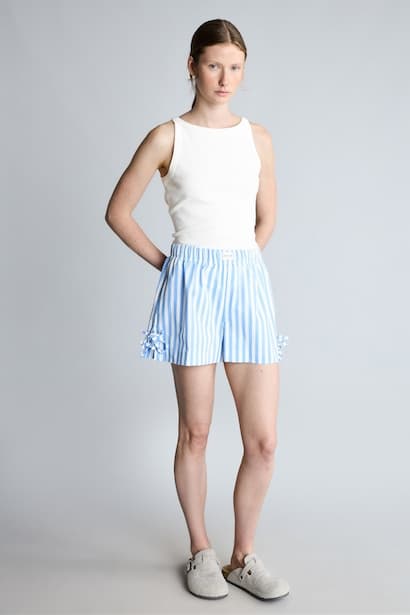 Regular Fit 100% Cotton Striped Poplin Mid-Rise Pajama Shorts Homewear