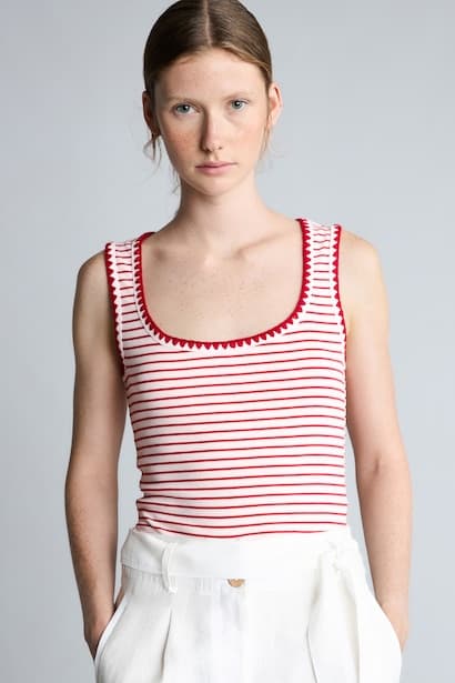 Slim Fit U-Neck Ribbed Striped Top Tank Top & Crop Top