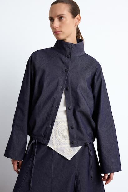 Standard Neck Gathered Regular Fit Denim Look Jacket (3)