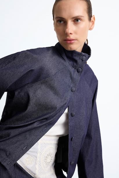 Standard Neck Gathered Regular Fit Denim Look Jacket (4)