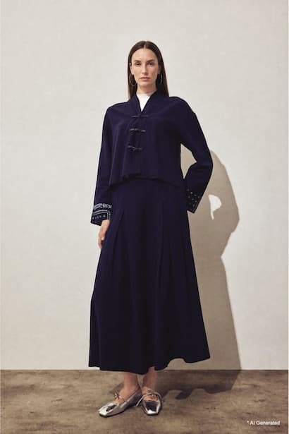 A-Line Linen Blend Midi Skirt