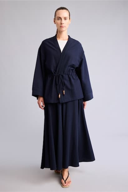 A-Line Linen Blend Midi Skirt (٤)