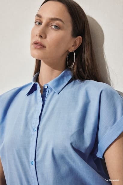 Regular Fit Shirt Collar Voile Short Sleeve Shirt (٤)