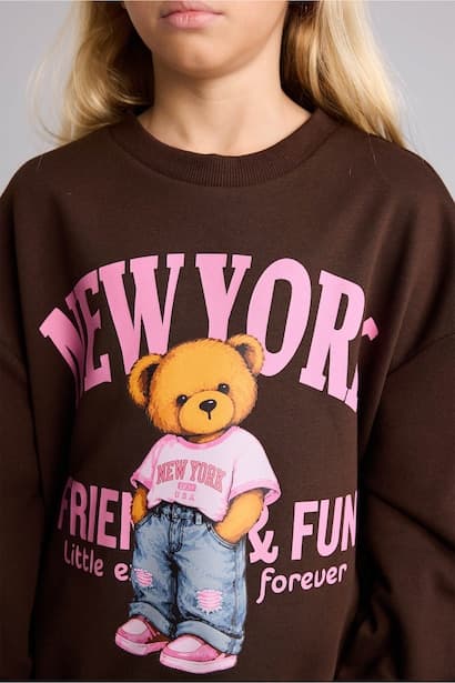 Girl Relax Fit Teddy Bear Print Sweatshirt (٤)