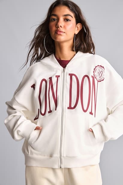 Oversize Fit Printed Zip-Up Hoodie Cardigan