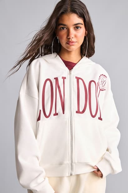 Oversize Fit Printed Zip-Up Hoodie Cardigan (٣)