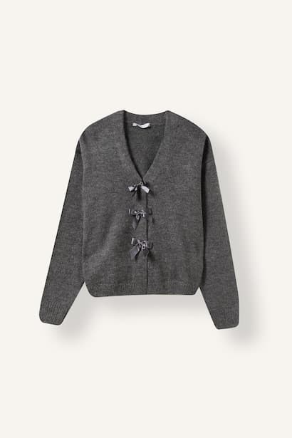 Girl Basic Bow Detail V-Neck Knit Cardigan (4)