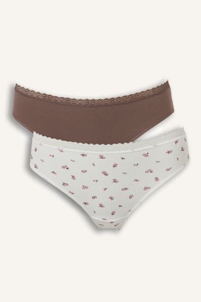 Ribbed Floral Lace Details 2 Piece Panties Underwear