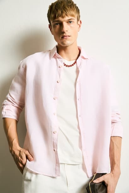 Linen Blended Long Sleeve Shirt (٣)