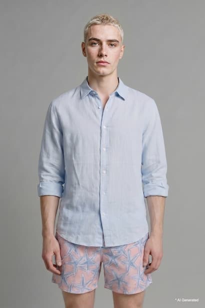 Relax Fit Shirt Collar Linen Blended Long Sleeve Shirt (٣)