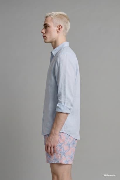 Relax Fit Shirt Collar Linen Blended Long Sleeve Shirt (٤)