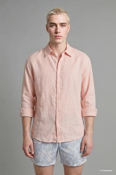Relax Fit Linen Blended Long Sleeve Shirt (٣)