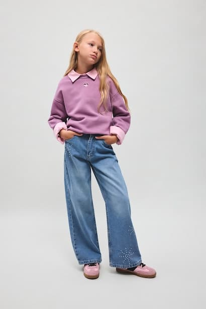 Girl 100% Cotton Straight Wide Leg Jeans