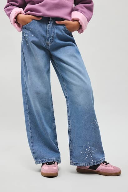 Girl 100% Cotton Straight Wide Leg Jeans (3)