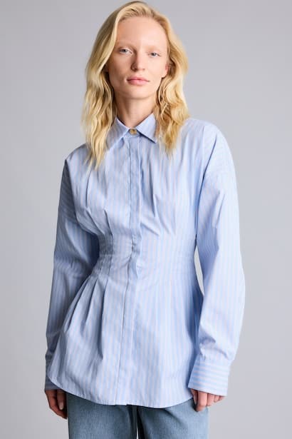 Fitted 100% Cotton Striped Poplin Long Sleeve Shirt