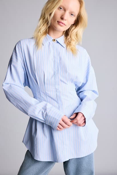 Fitted 100% Cotton Striped Poplin Long Sleeve Shirt (٣)