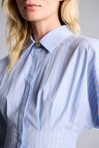 Fitted 100% Cotton Striped Poplin Long Sleeve Shirt (٤)