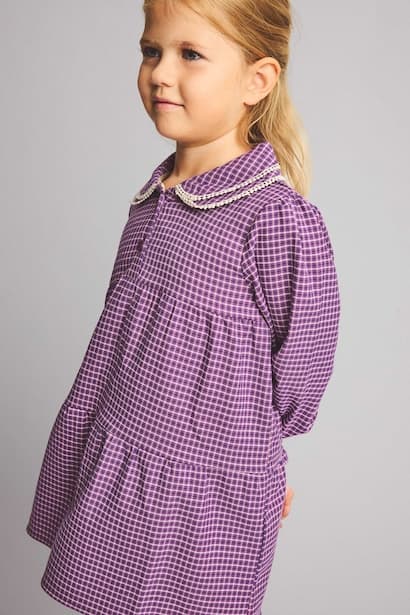 Baby Girl Gingham Twill Dress (٣)