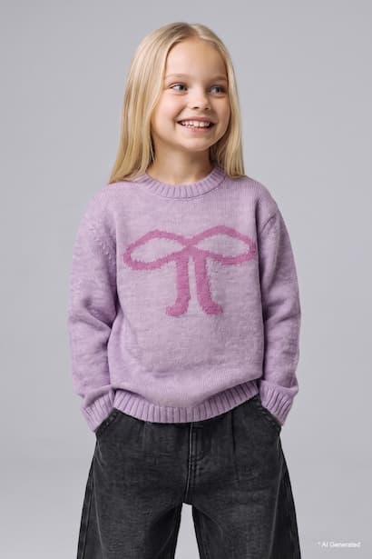 Baby Girl Crew Neck Knit Bow Detail Pullover